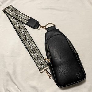 Black Vegan Leather Sling Bag EUC